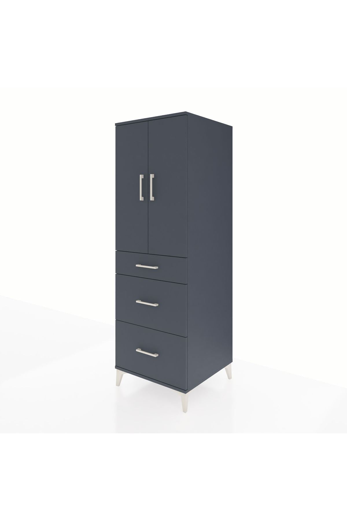 Kronos Dolap 2 Raflı 3 Çekmeceli 2 Kapaklı 60x59x182 Antrasit-Antrasit