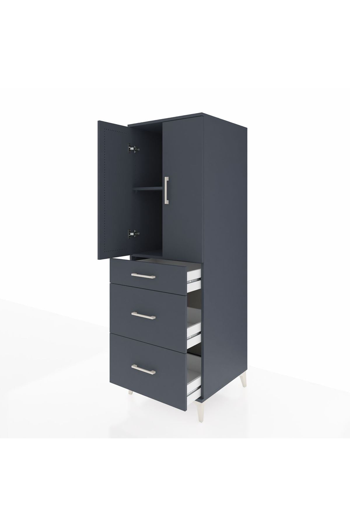 Kronos Dolap 2 Raflı 3 Çekmeceli 2 Kapaklı 60x59x182 Antrasit-Antrasit