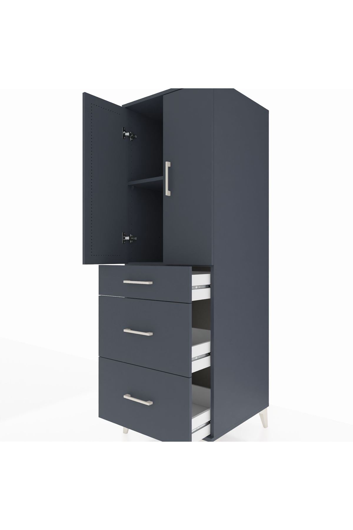 Kronos Dolap 2 Raflı 3 Çekmeceli 2 Kapaklı 60x59x182 Antrasit-Antrasit