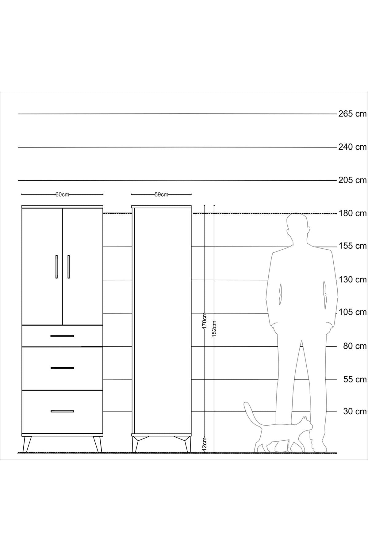 Kronos Dolap 2 Raflı 3 Çekmeceli 2 Kapaklı 60x59x182 Çam-Antrasit