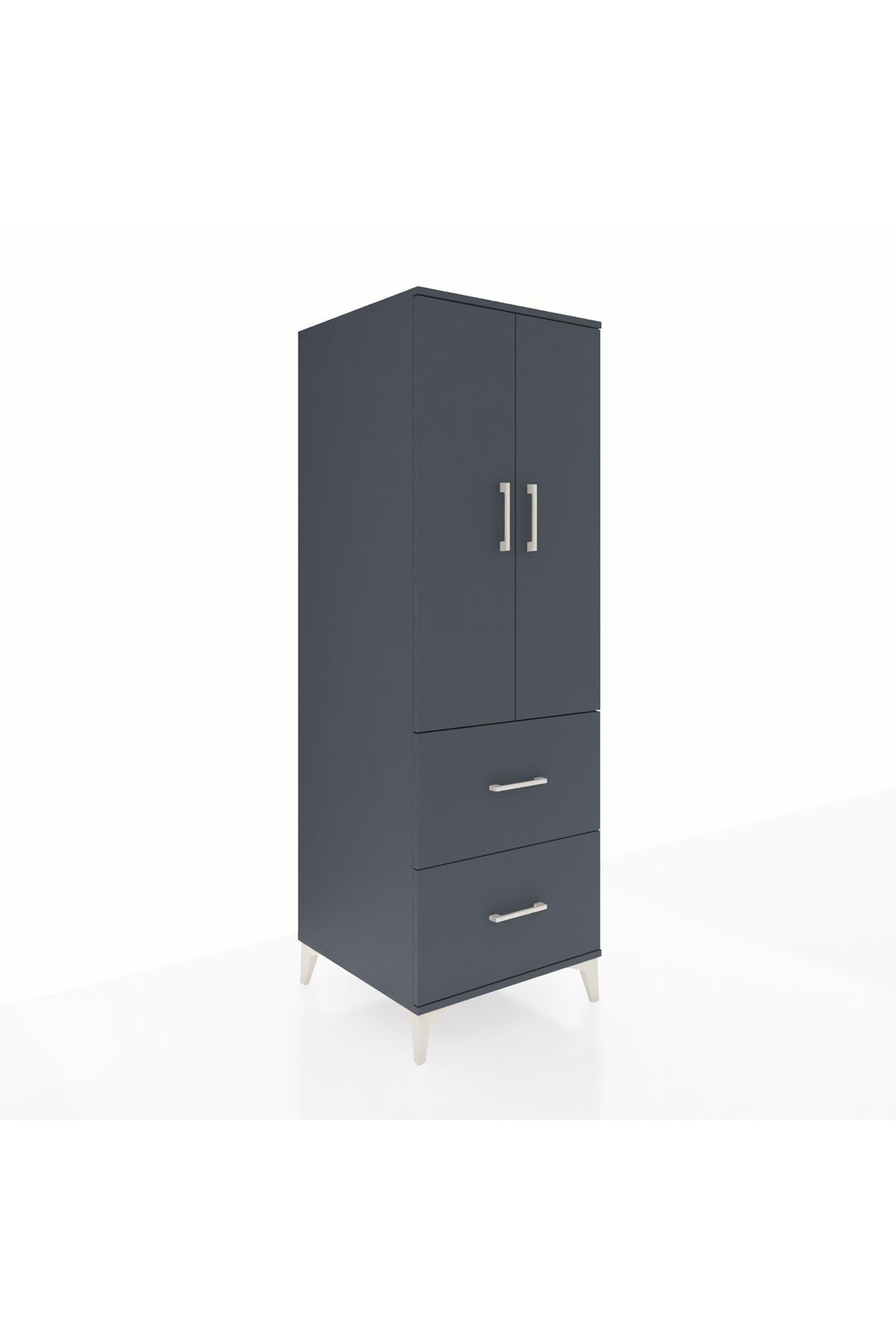 Kronos Dolap 3 Raflı 2 Çekmeceli 2 Kapaklı 60x59x182 Antrasit-Antrasit