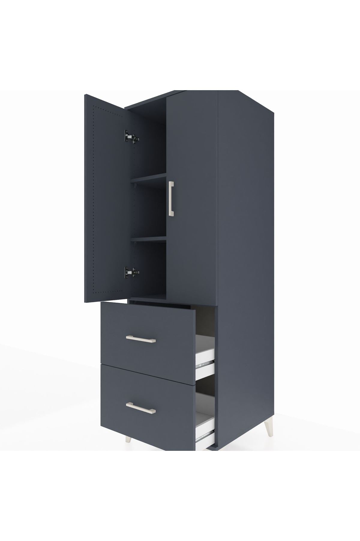 Kronos Dolap 3 Raflı 2 Çekmeceli 2 Kapaklı 60x59x182 Antrasit-Antrasit