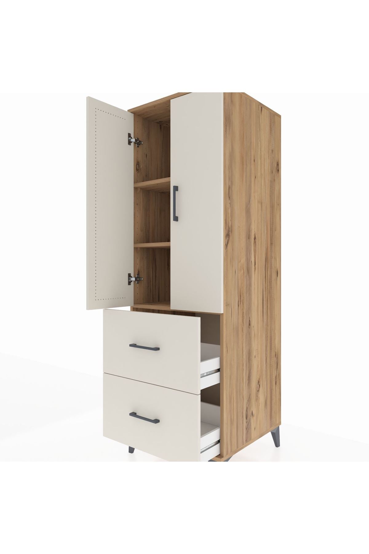 Kronos Dolap 3 Raflı 2 Çekmeceli 2 Kapaklı 60x59x182 Çam-Aytaşı