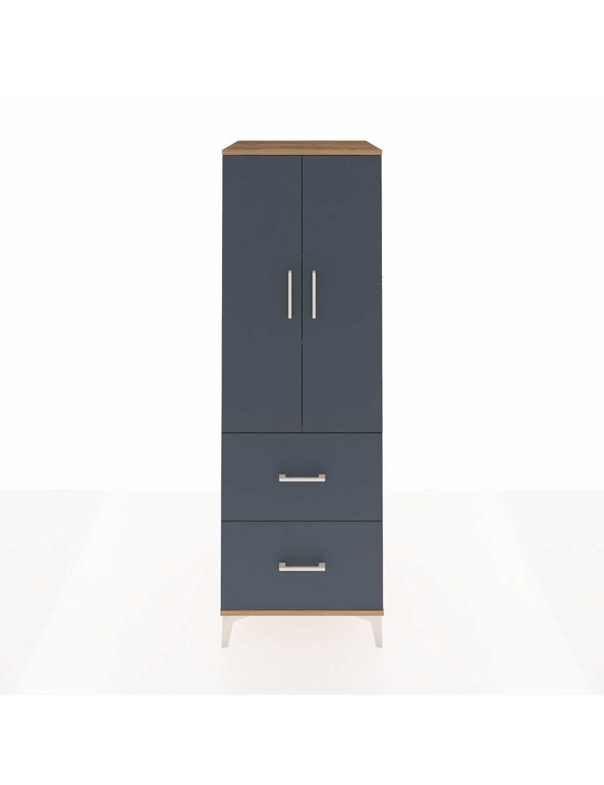 Kronos Dolap 3 Raflı 2 Çekmeceli 2 Kapaklı 60x59x182 Çam-Antrasit