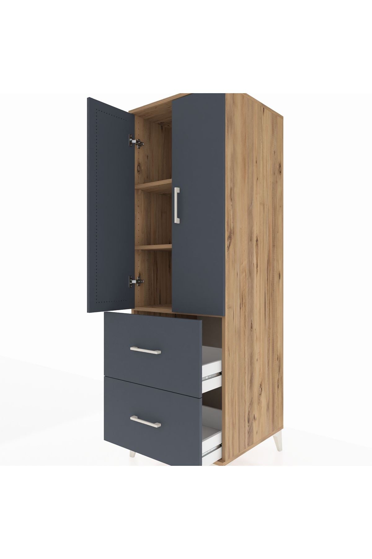 Kronos Dolap 3 Raflı 2 Çekmeceli 2 Kapaklı 60x59x182 Çam-Antrasit