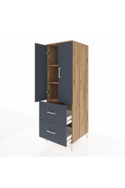 Kronos Dolap 3 Raflı 2 Çekmeceli 2 Kapaklı 60x59x182 Çam-Antrasit