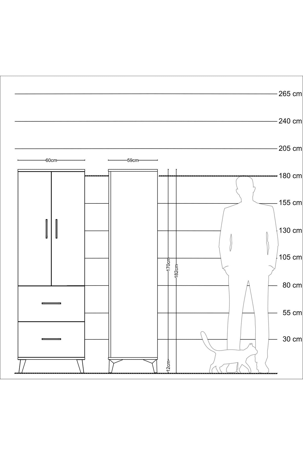 Kronos Dolap 3 Raflı 2 Çekmeceli 2 Kapaklı 60x59x182 Çam-Antrasit