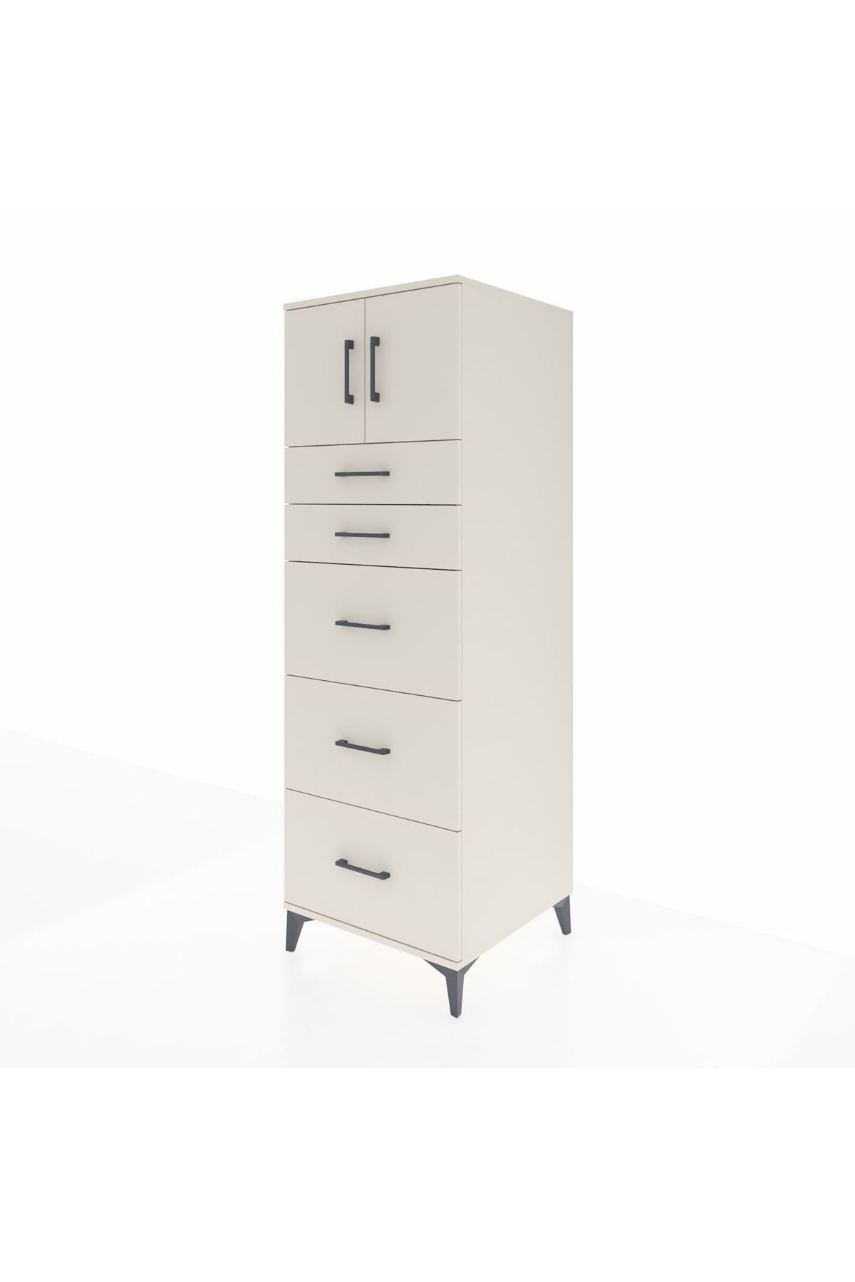 Kronos Dolap Tek Raflı 5 Çekmeceli 2 Kapaklı 60x59x182 Aytaşı-Aytaşı