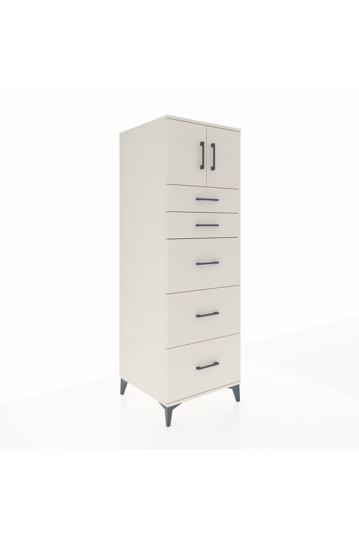 Kronos Dolap Tek Raflı 5 Çekmeceli 2 Kapaklı 60x59x182 Aytaşı-Aytaşı