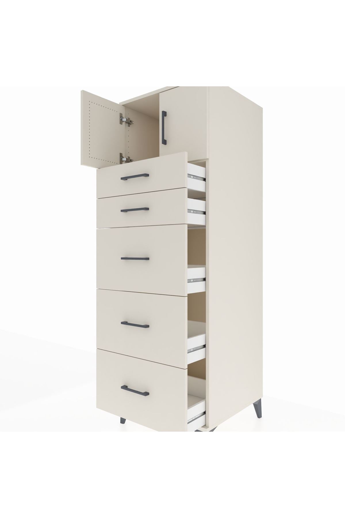 Kronos Dolap Tek Raflı 5 Çekmeceli 2 Kapaklı 60x59x182 Aytaşı-Aytaşı