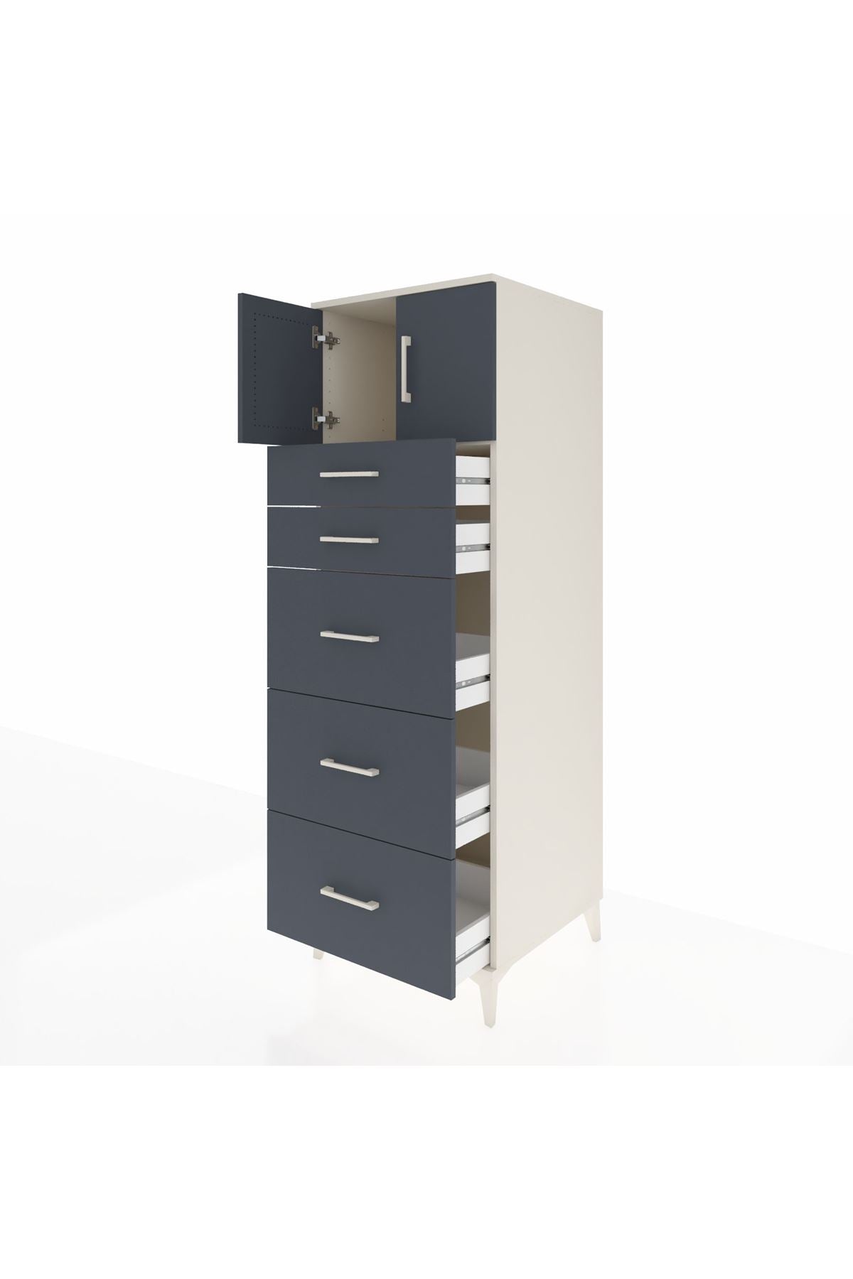 Kronos Dolap Tek Raflı 5 Çekmeceli 2 Kapaklı 60x59x182 Aytaşı-Antrasit