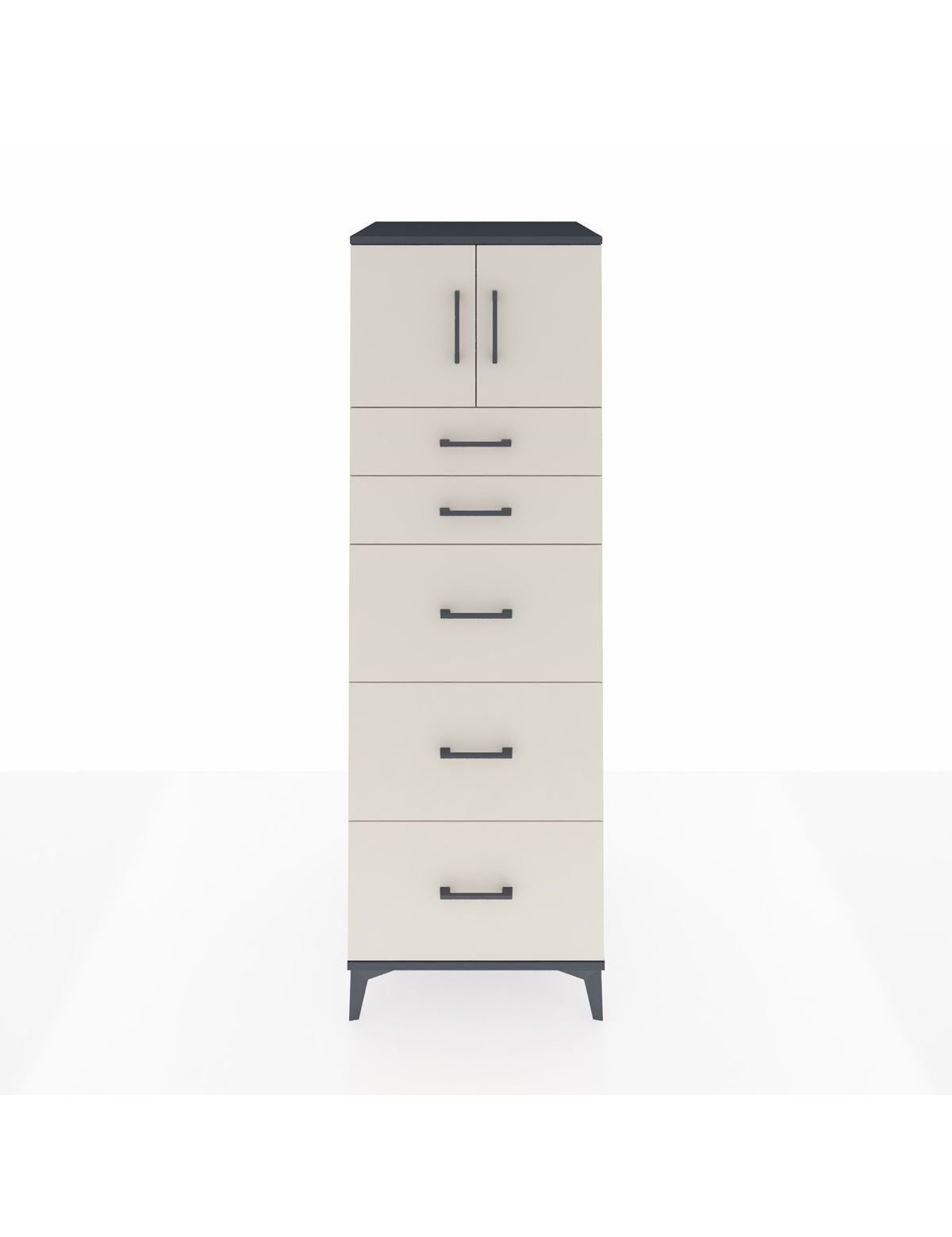 Kronos Dolap Tek Raflı 5 Çekmeceli 2 Kapaklı 60x59x182 Antrasit-Aytaşı