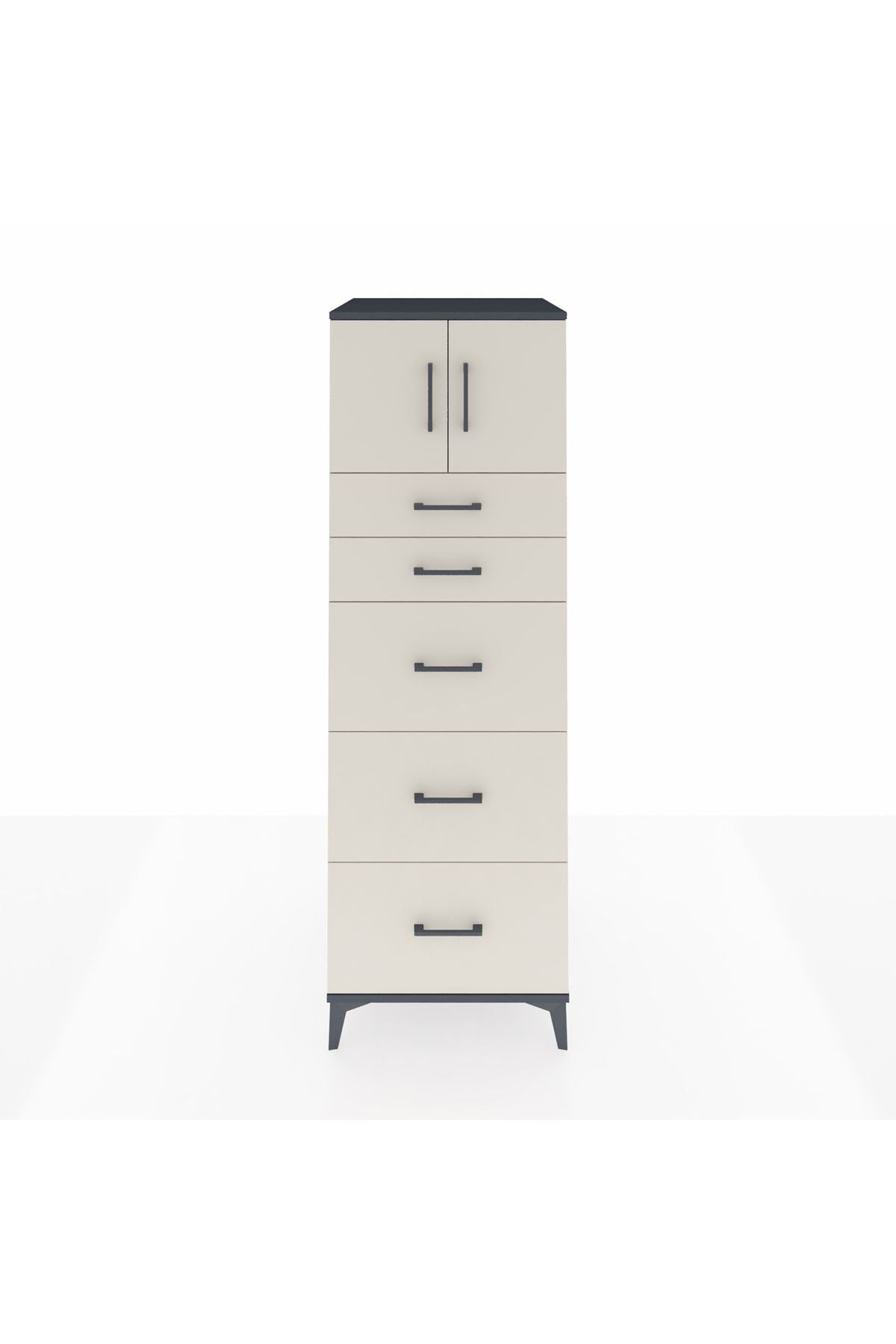 Kronos Dolap Tek Raflı 5 Çekmeceli 2 Kapaklı 60x59x182 Antrasit-Aytaşı