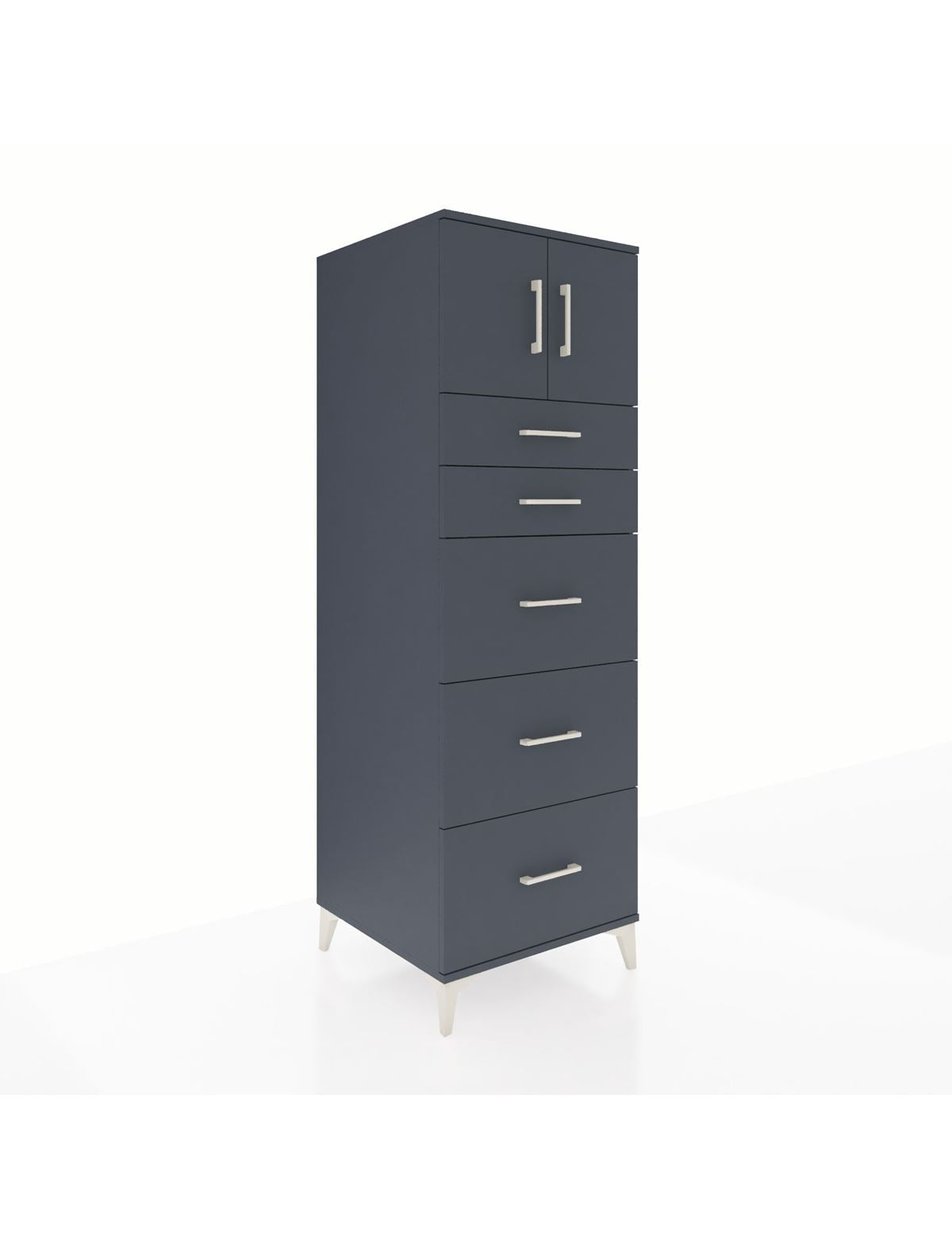 Kronos Dolap Tek Raflı 5 Çekmeceli 2 Kapaklı 60x59x182 Antrasit-Antrasit