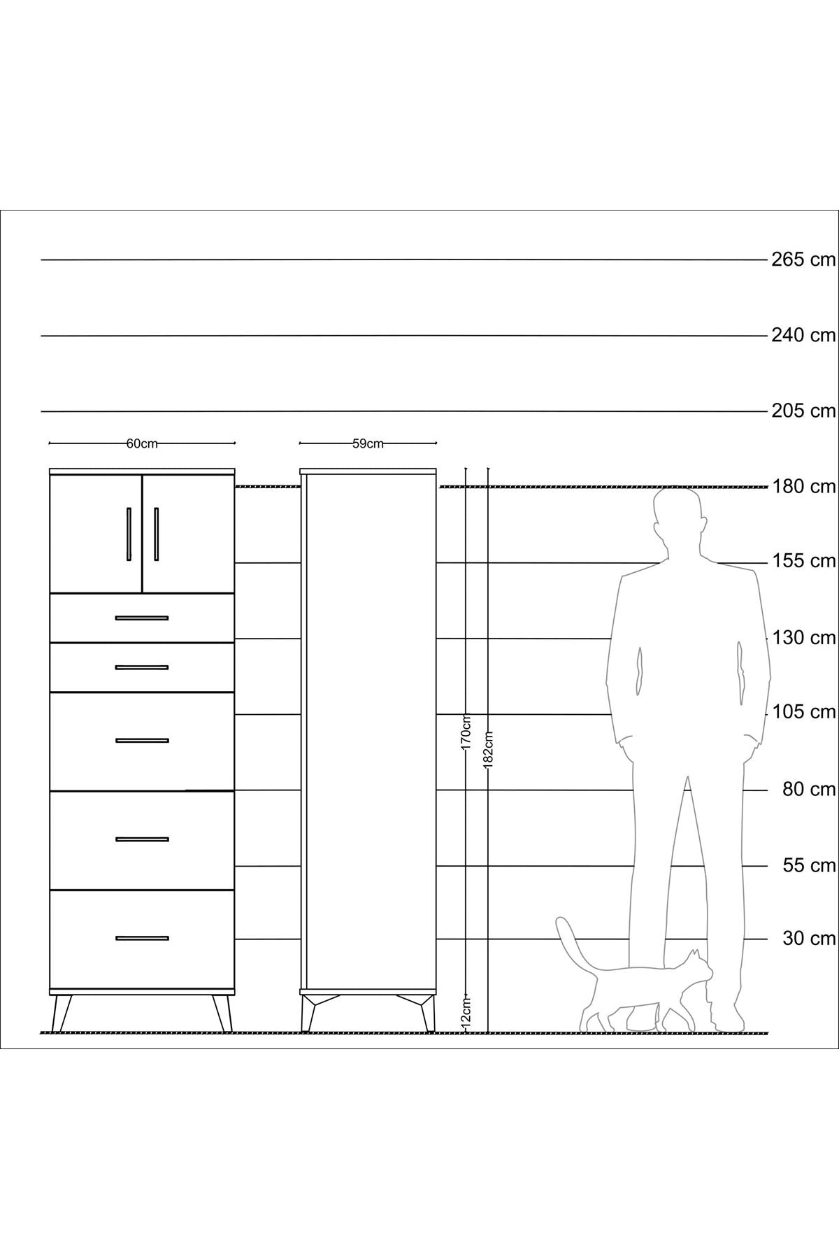 Kronos Dolap Tek Raflı 5 Çekmeceli 2 Kapaklı 60x59x182 - S89M022V6C
