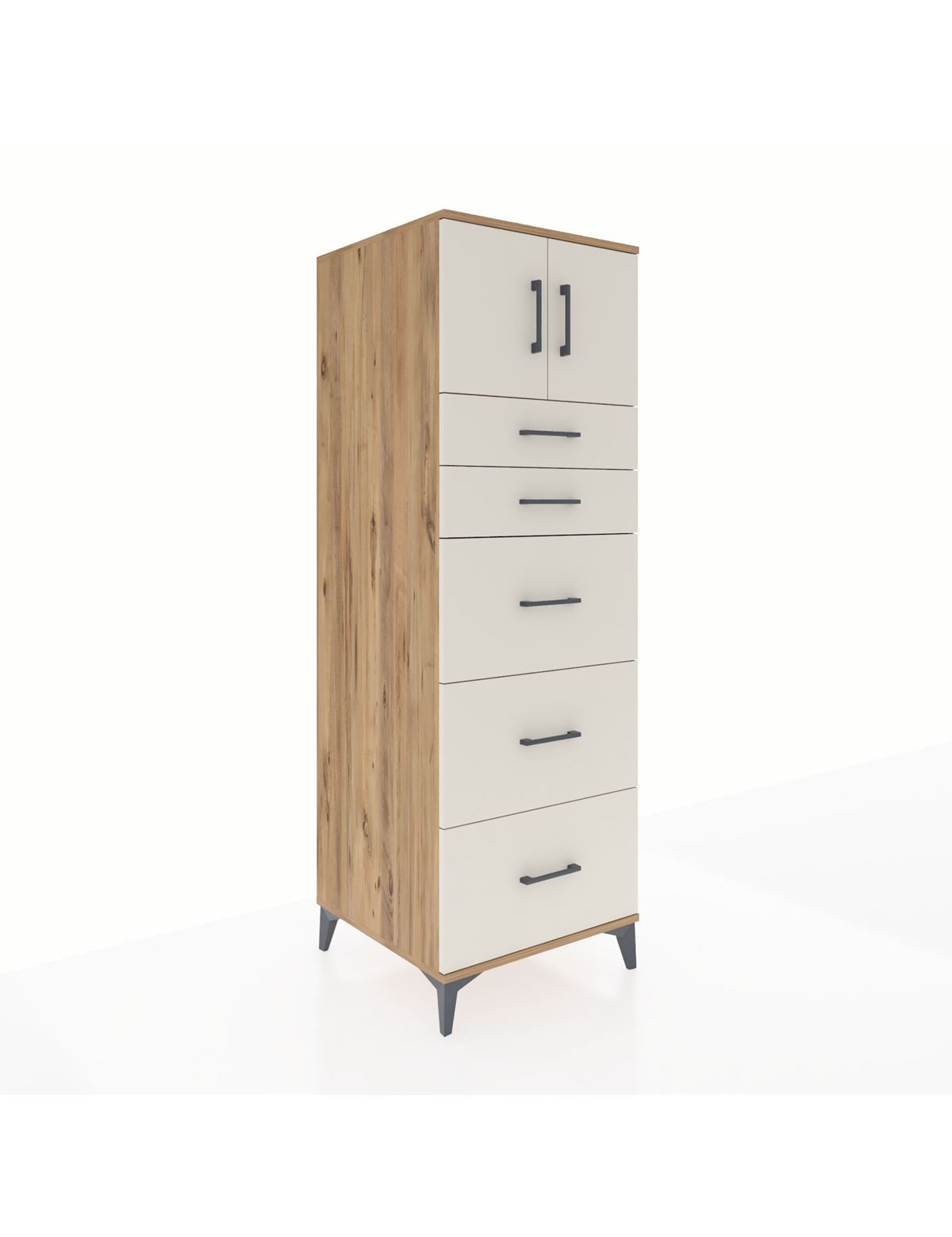 Kronos Dolap Tek Raflı 5 Çekmeceli 2 Kapaklı 60x59x182 Çam-Aytaşı