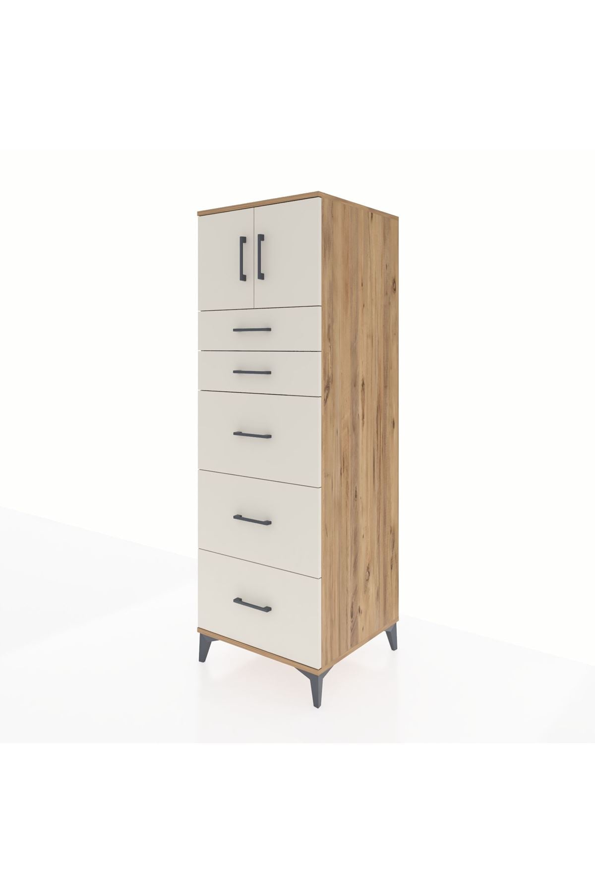 Kronos Dolap Tek Raflı 5 Çekmeceli 2 Kapaklı 60x59x182 Çam-Aytaşı