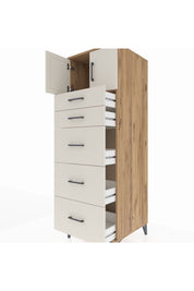 Kronos Dolap Tek Raflı 5 Çekmeceli 2 Kapaklı 60x59x182 Çam-Aytaşı