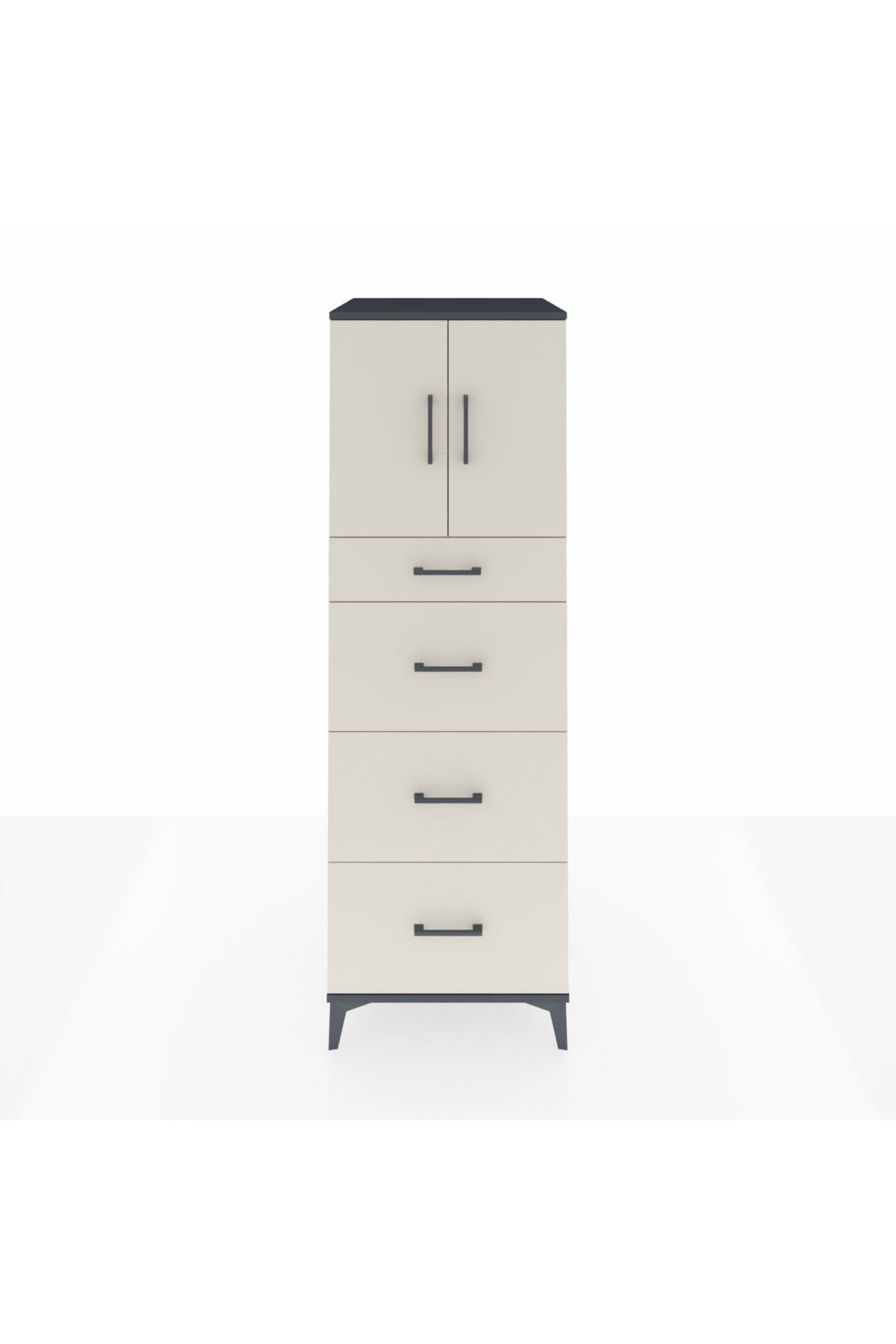 Kronos Dolap Tek Raflı 4 Çekmeceli 2 Kapaklı 60x59x182 Antrasit-Aytaşı