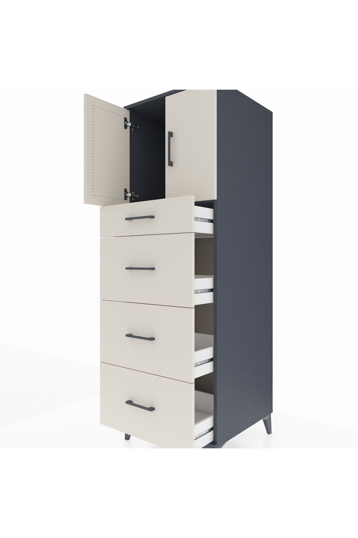 Kronos Dolap Tek Raflı 4 Çekmeceli 2 Kapaklı 60x59x182 Antrasit-Aytaşı