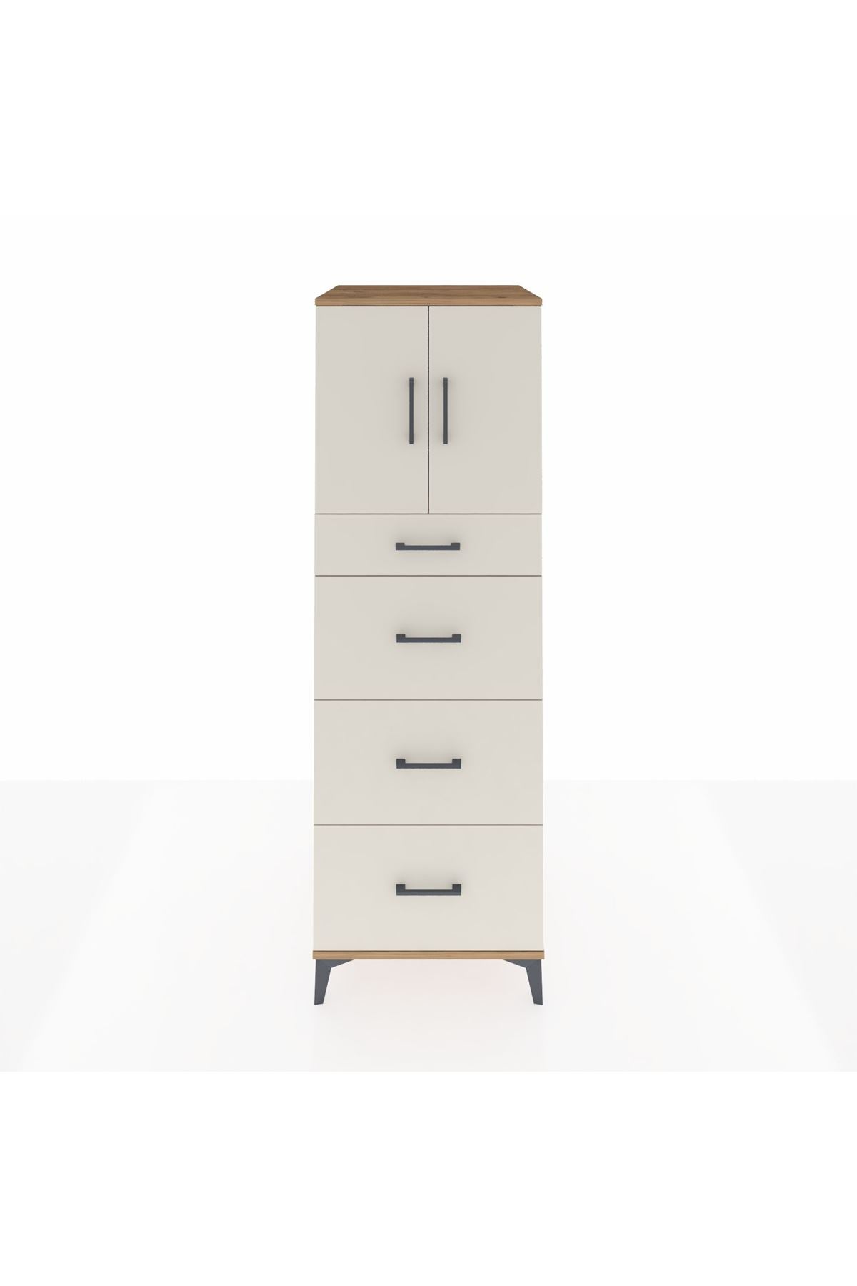 Kronos Dolap Tek Raflı 4 Çekmeceli 2 Kapaklı 60x59x182 Çam-Aytaşı