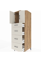 Kronos Dolap Tek Raflı 4 Çekmeceli 2 Kapaklı 60x59x182 Çam-Aytaşı