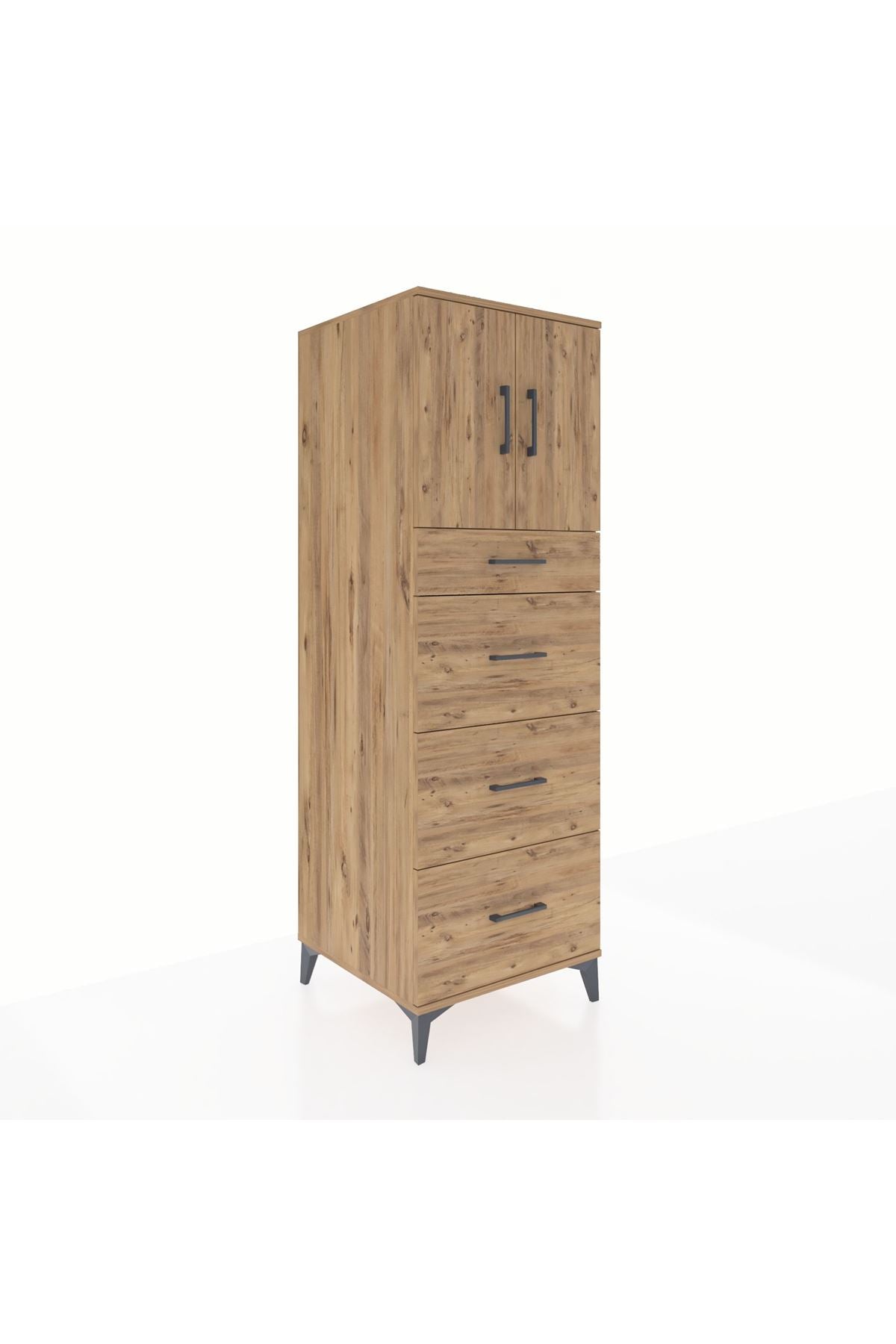 Kronos Dolap Tek Raflı 4 Çekmeceli 2 Kapaklı 60x59x182 Çam-Çam