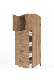 Kronos Dolap Tek Raflı 4 Çekmeceli 2 Kapaklı 60x59x182 Çam-Çam