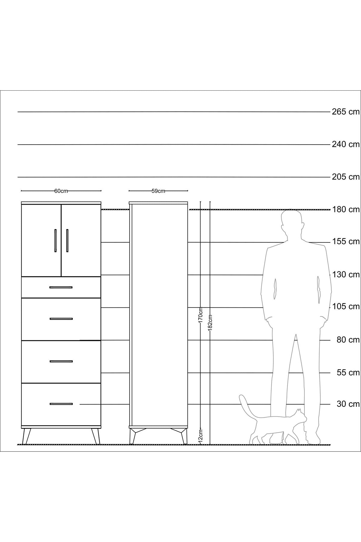 Kronos Dolap Tek Raflı 4 Çekmeceli 2 Kapaklı 60x59x182 Çam-Çam