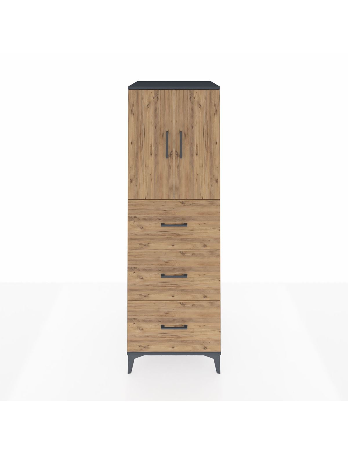 Kronos Dolap 2 Raflı 3 Çekmeceli 2 Kapaklı 60x59x182 Antrasit-Çam