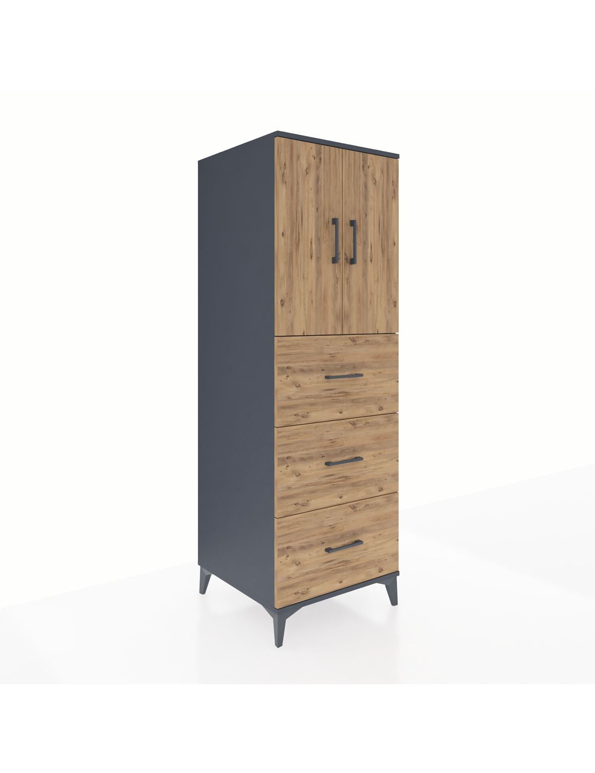 Kronos Dolap 2 Raflı 3 Çekmeceli 2 Kapaklı 60x59x182 Antrasit-Çam