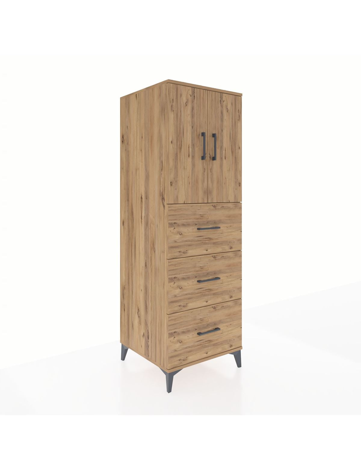 Kronos Dolap 2 Raflı 3 Çekmeceli 2 Kapaklı 60x59x182 Çam-Çam