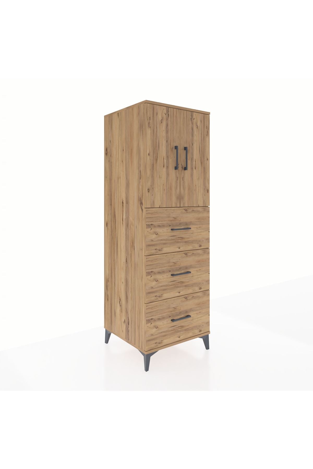 Kronos Dolap 2 Raflı 3 Çekmeceli 2 Kapaklı 60x59x182 Çam-Çam