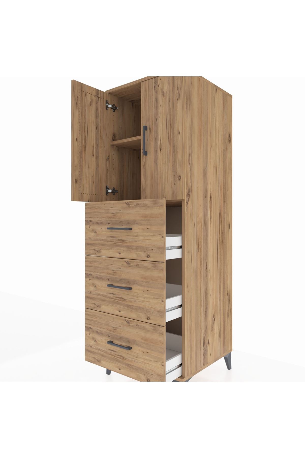 Kronos Dolap 2 Raflı 3 Çekmeceli 2 Kapaklı 60x59x182 Çam-Çam