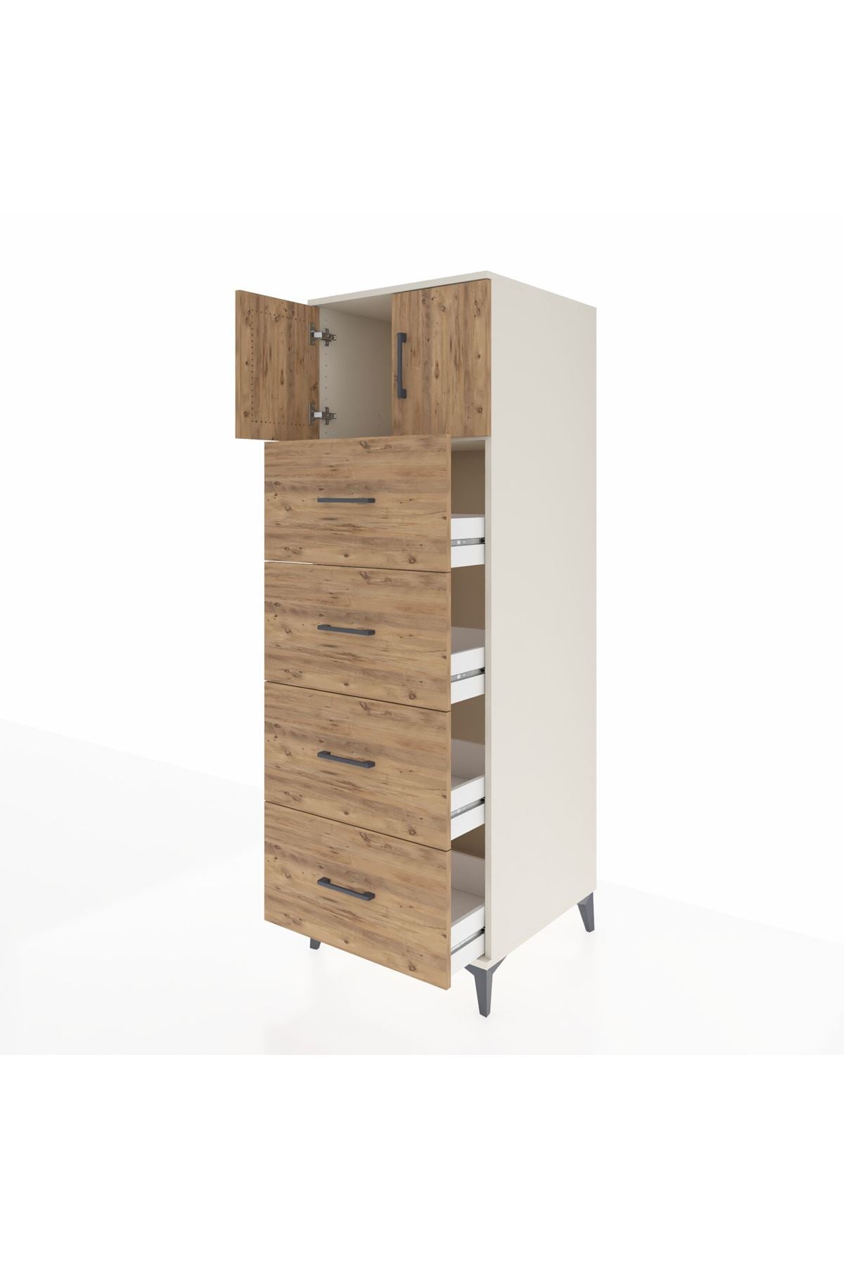 Kronos Dolap Tek Raflı 4 Çekmeceli 2 Kapaklı 60x59x182 Aytaşı-Çam