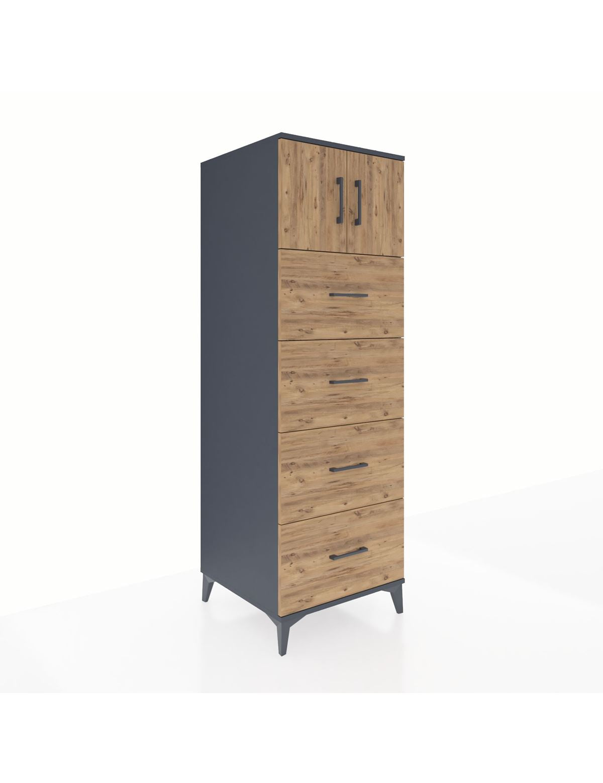 Kronos Dolap Tek Raflı 4 Çekmeceli 2 Kapaklı 60x59x182 Antrasit-Çam