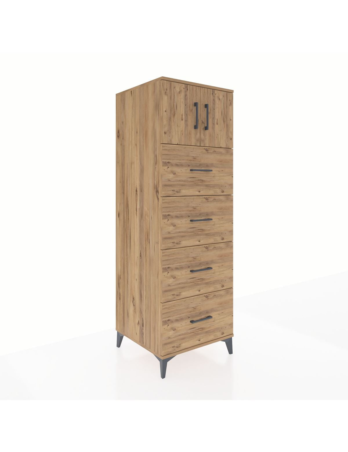 Kronos Dolap Tek Raflı 4 Çekmeceli 2 Kapaklı 60x59x182 Çam-Çam