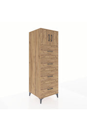 Kronos Dolap Tek Raflı 4 Çekmeceli 2 Kapaklı 60x59x182 Çam-Çam