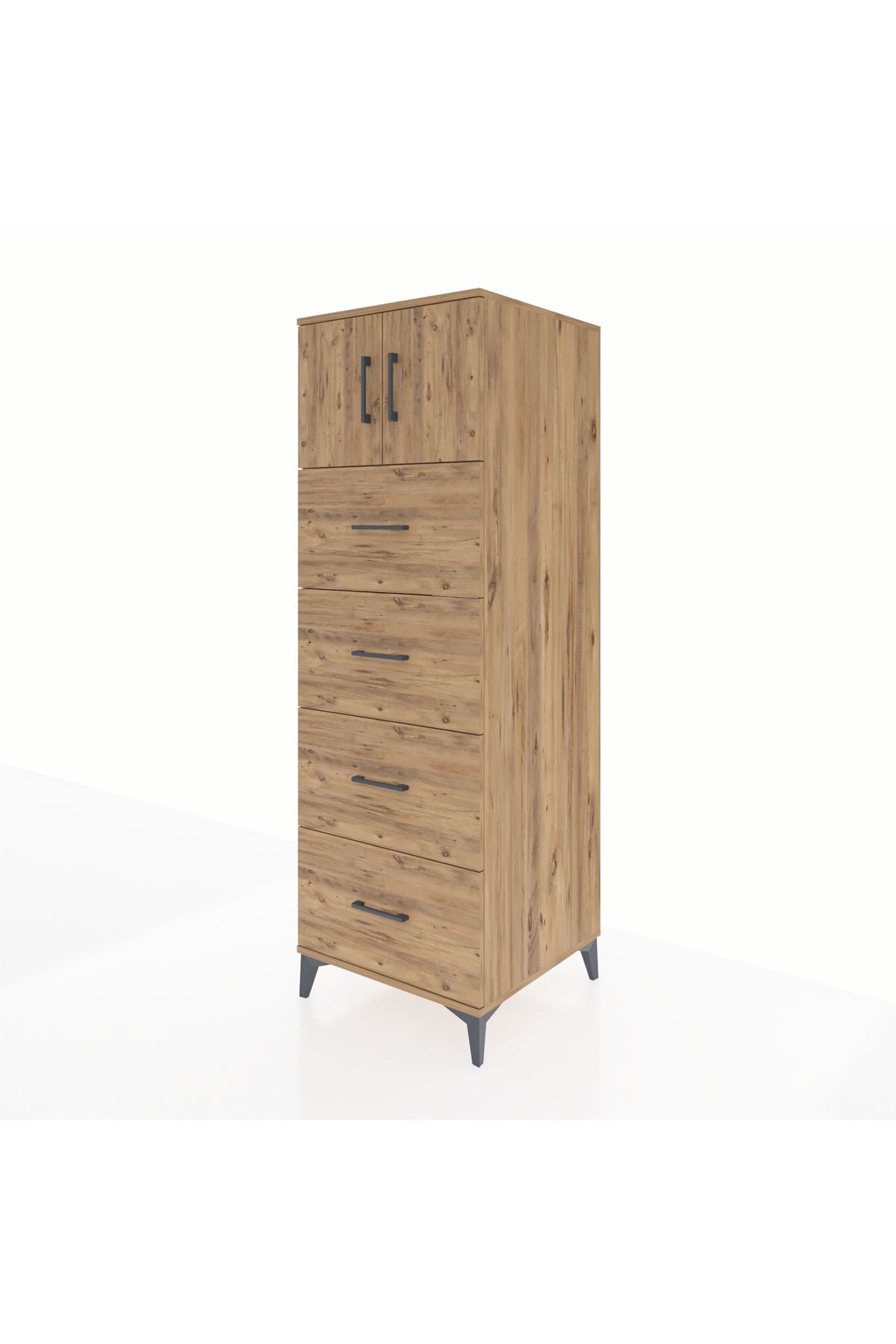 Kronos Dolap Tek Raflı 4 Çekmeceli 2 Kapaklı 60x59x182 Çam-Çam