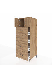 Kronos Dolap Tek Raflı 4 Çekmeceli 2 Kapaklı 60x59x182 Çam-Çam