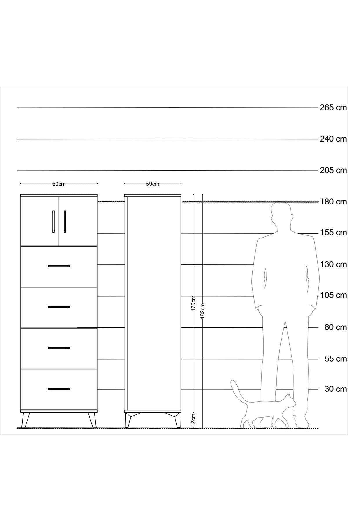 Kronos Dolap Tek Raflı 4 Çekmeceli 2 Kapaklı 60x59x182 Çam-Çam