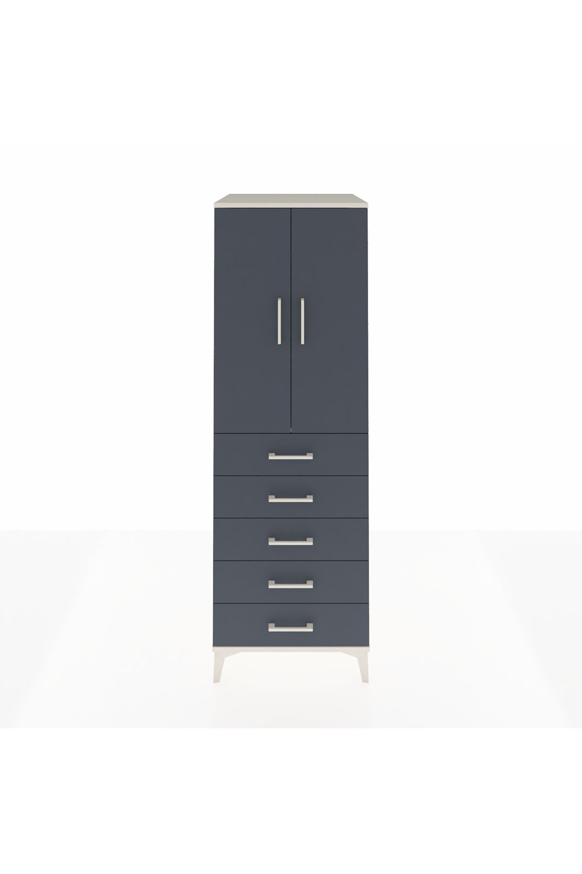 Kronos Dolap Tek Raflı 5 Çekmeceli Tek Askılı 60x59x182 Aytaşı-Antrasit