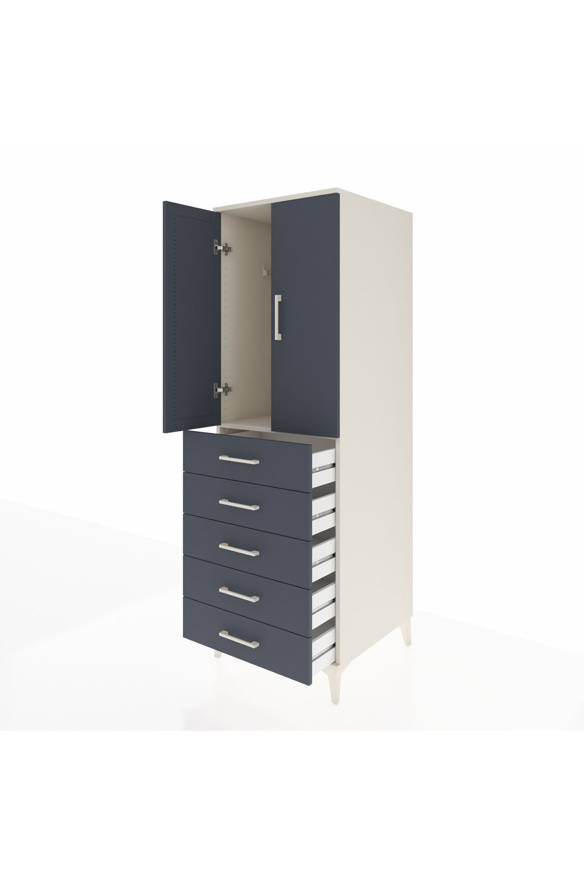 Kronos Dolap Tek Raflı 5 Çekmeceli Tek Askılı 60x59x182 Aytaşı-Antrasit