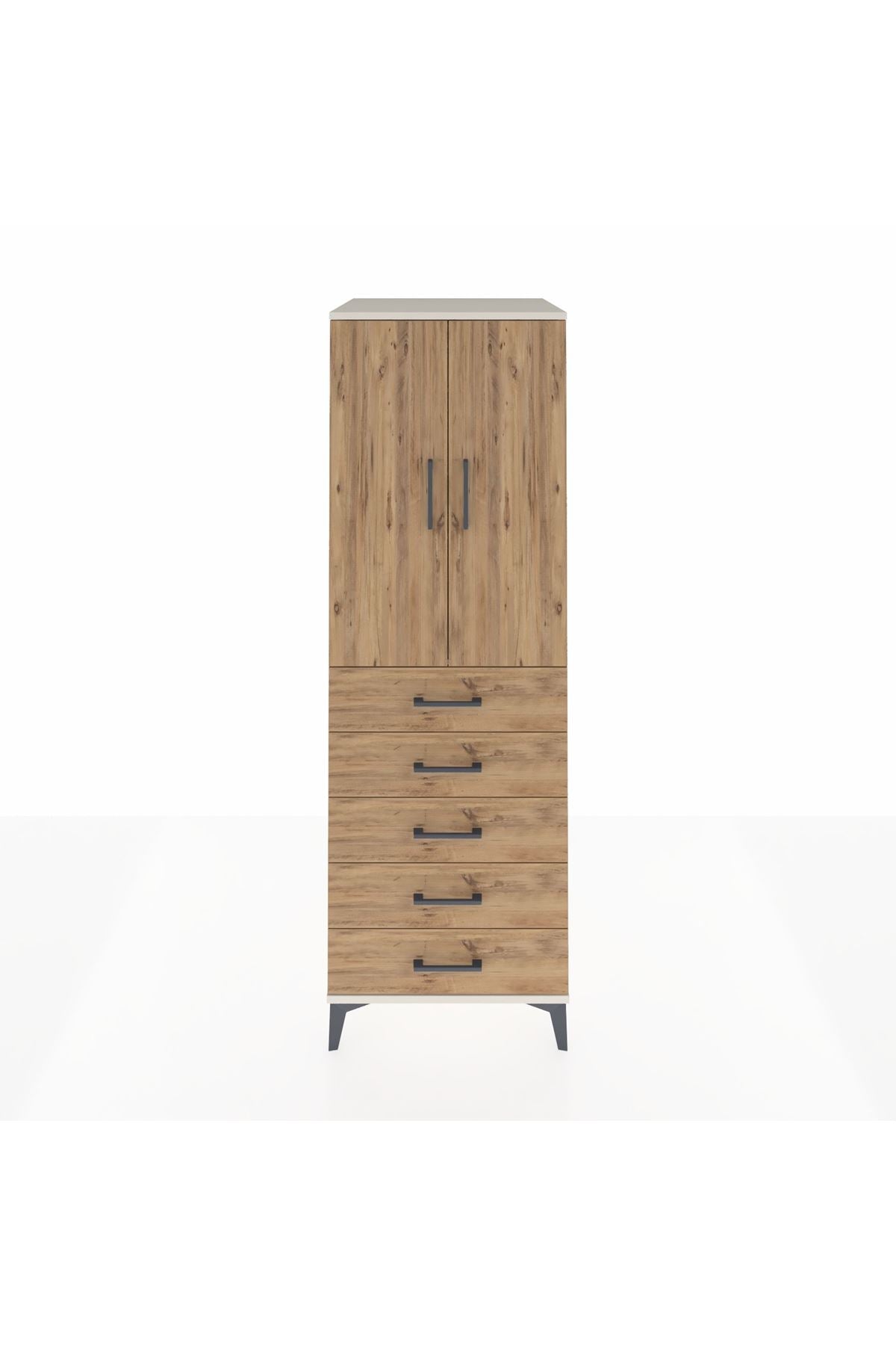 Kronos Dolap Tek Raflı 5 Çekmeceli Tek Askılı 60x59x182 Aytaşı-Çam