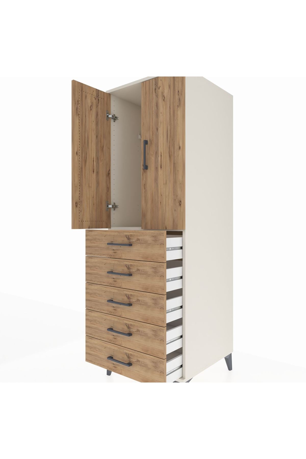 Kronos Dolap Tek Raflı 5 Çekmeceli Tek Askılı 60x59x182 Aytaşı-Çam