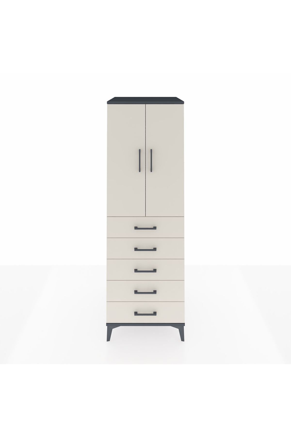 Kronos Dolap Tek Raflı 5 Çekmeceli Tek Askılı 60x59x182 Antrasit-Aytaşı