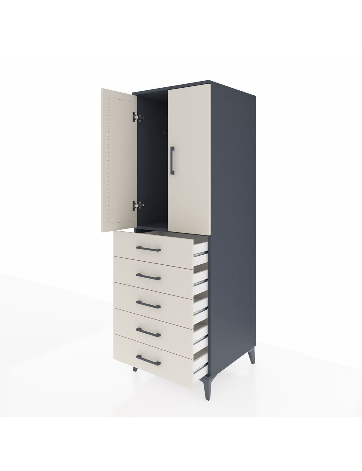Kronos Dolap Tek Raflı 5 Çekmeceli Tek Askılı 60x59x182 - S89M026V4C