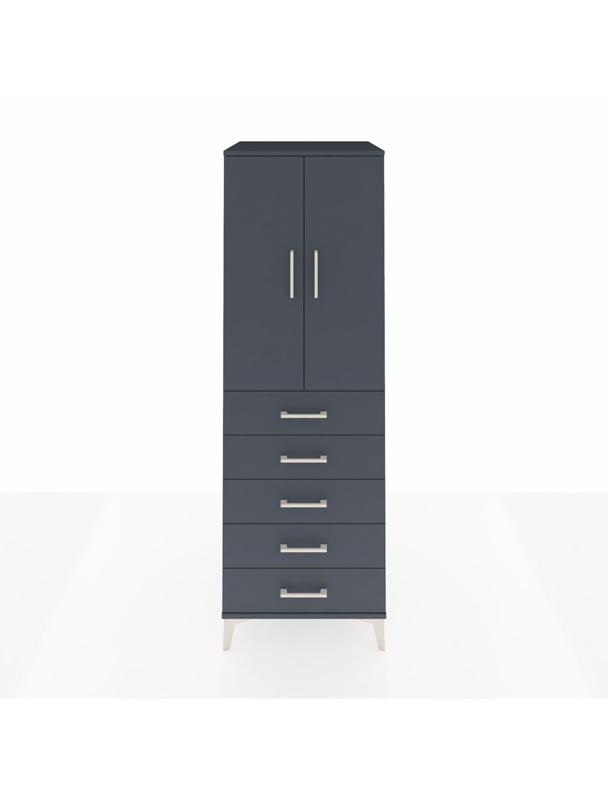 Kronos Dolap Tek Raflı 5 Çekmeceli Tek Askılı 60x59x182 Antrasit-Antrasit