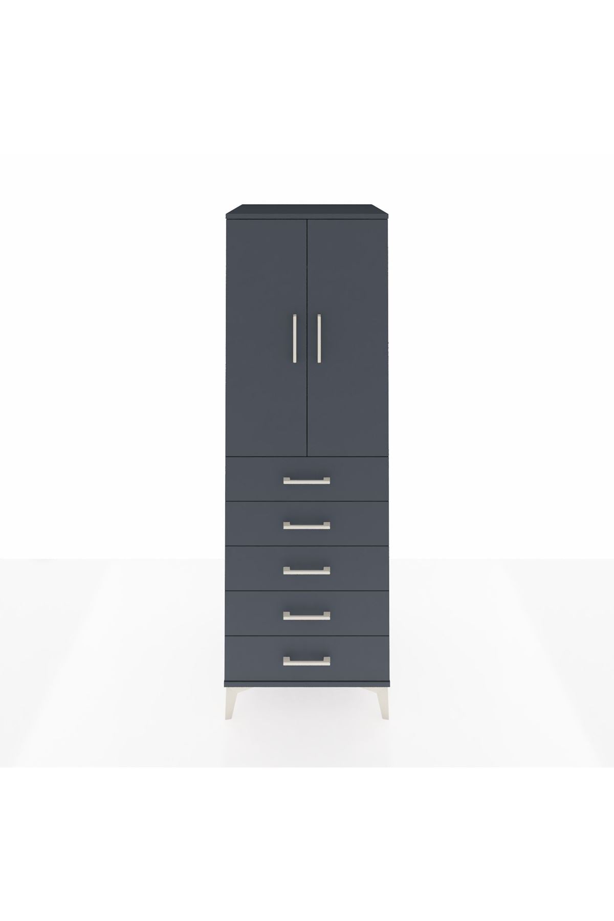 Kronos Dolap Tek Raflı 5 Çekmeceli Tek Askılı 60x59x182 Antrasit-Antrasit