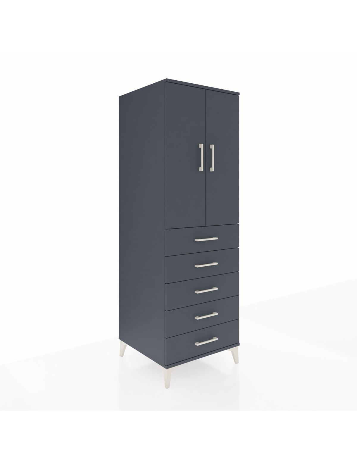 Kronos Dolap Tek Raflı 5 Çekmeceli Tek Askılı 60x59x182 Antrasit-Antrasit